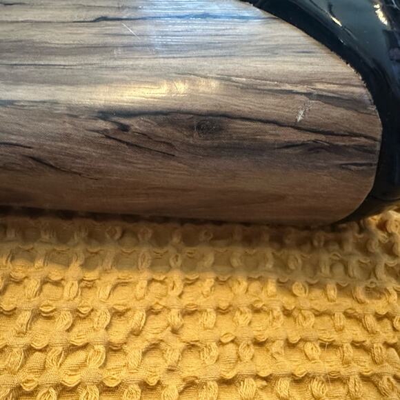 Black Patent Leather Faux Wood Grain Peep Toe SZ.8. High heel Wedge 5" Italian - Picture 9 of 14